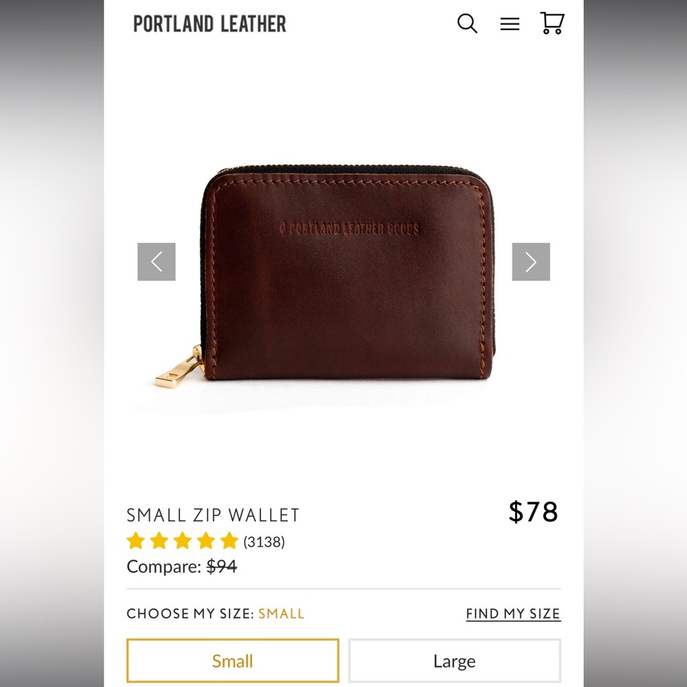 Portland Leather Small Zip Wallet in Congac